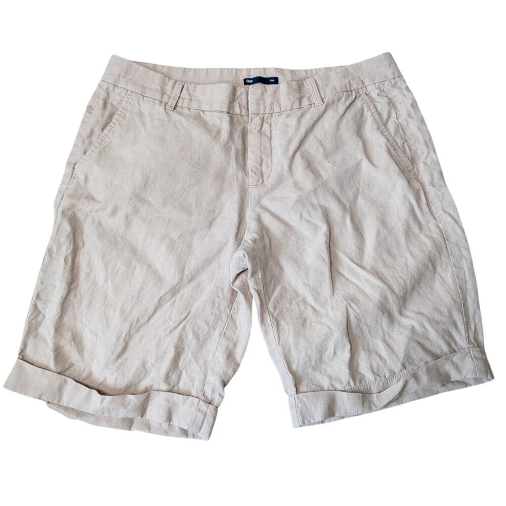 GAP Tailored Cuffed Linen Shorts Womens Size 4 Beige Tan Flat Front Summer Chino